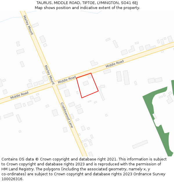 TAURUS, MIDDLE ROAD, TIPTOE, LYMINGTON, SO41 6EJ: Location map and indicative extent of plot