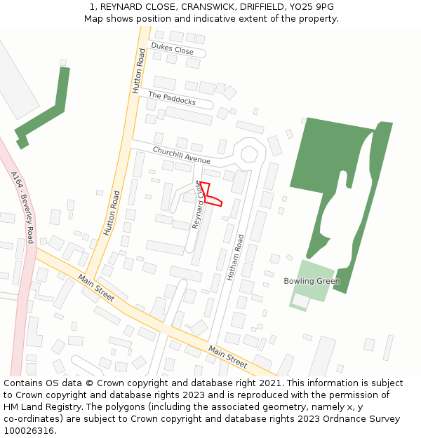 1, REYNARD CLOSE, CRANSWICK, DRIFFIELD, YO25 9PG: Location map and indicative extent of plot