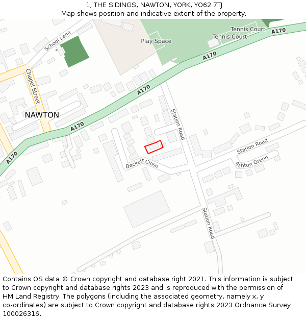 1, THE SIDINGS, NAWTON, YORK, YO62 7TJ: Location map and indicative extent of plot