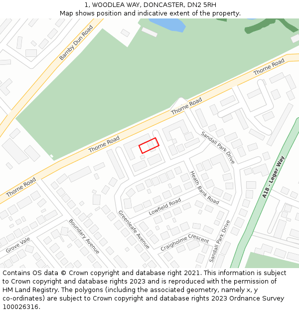 1, WOODLEA WAY, DONCASTER, DN2 5RH: Location map and indicative extent of plot