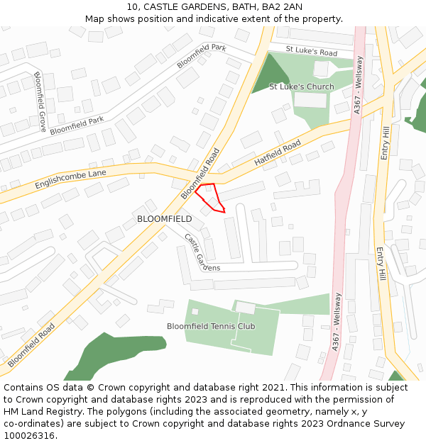 10, CASTLE GARDENS, BATH, BA2 2AN: Location map and indicative extent of plot