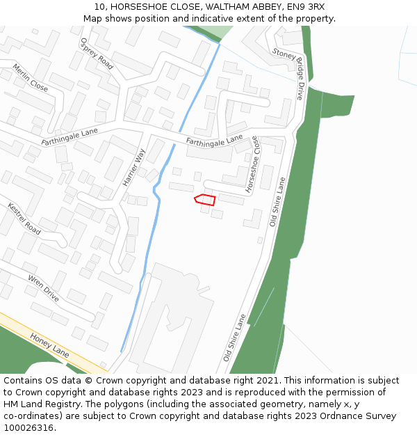 10, HORSESHOE CLOSE, WALTHAM ABBEY, EN9 3RX: Location map and indicative extent of plot