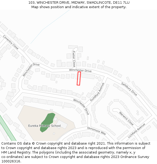 103, WINCHESTER DRIVE, MIDWAY, SWADLINCOTE, DE11 7LU: Location map and indicative extent of plot
