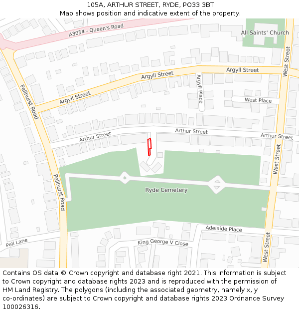 105A, ARTHUR STREET, RYDE, PO33 3BT: Location map and indicative extent of plot