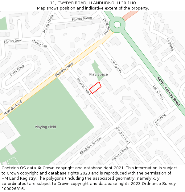 11, GWYDYR ROAD, LLANDUDNO, LL30 1HQ: Location map and indicative extent of plot
