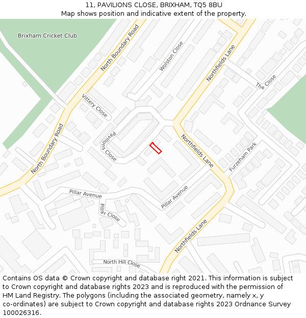 11, PAVILIONS CLOSE, BRIXHAM, TQ5 8BU: Location map and indicative extent of plot