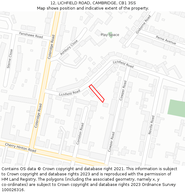12, LICHFIELD ROAD, CAMBRIDGE, CB1 3SS: Location map and indicative extent of plot