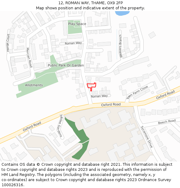 12, ROMAN WAY, THAME, OX9 2FP: Location map and indicative extent of plot