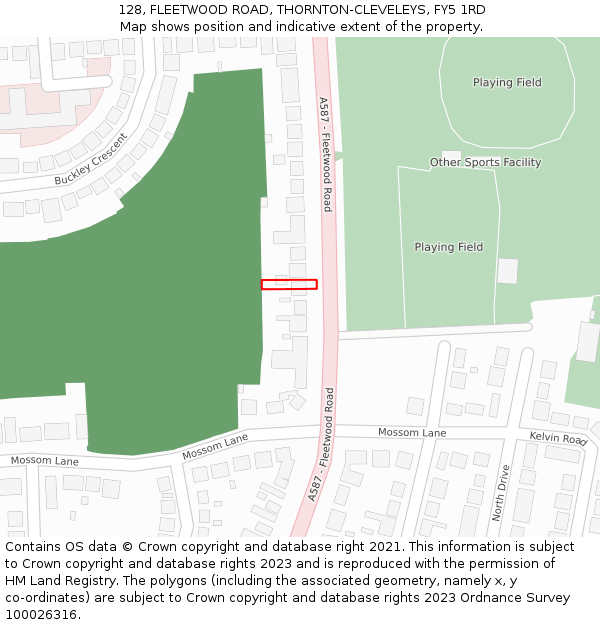 128, FLEETWOOD ROAD, THORNTON-CLEVELEYS, FY5 1RD: Location map and indicative extent of plot