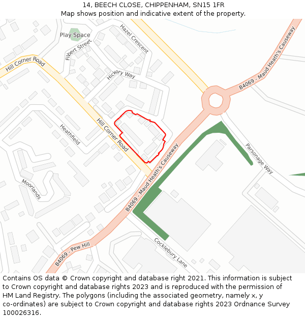 14, BEECH CLOSE, CHIPPENHAM, SN15 1FR: Location map and indicative extent of plot