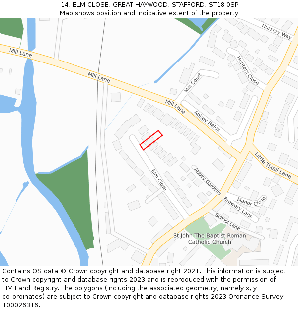 14, ELM CLOSE, GREAT HAYWOOD, STAFFORD, ST18 0SP: Location map and indicative extent of plot