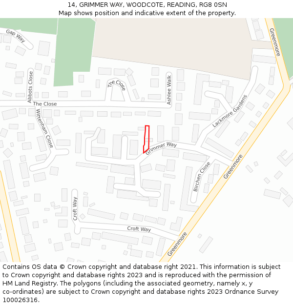 14, GRIMMER WAY, WOODCOTE, READING, RG8 0SN: Location map and indicative extent of plot