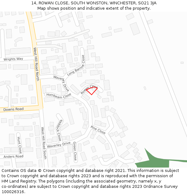 14, ROWAN CLOSE, SOUTH WONSTON, WINCHESTER, SO21 3JA: Location map and indicative extent of plot