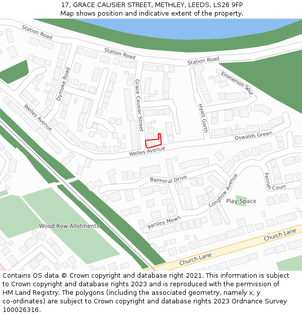 17, GRACE CAUSIER STREET, METHLEY, LEEDS, LS26 9FP: Location map and indicative extent of plot