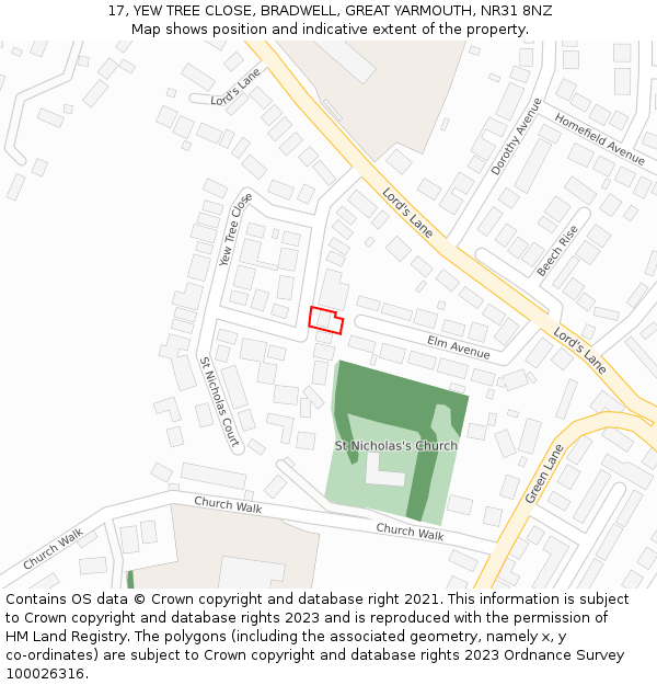 17, YEW TREE CLOSE, BRADWELL, GREAT YARMOUTH, NR31 8NZ: Location map and indicative extent of plot