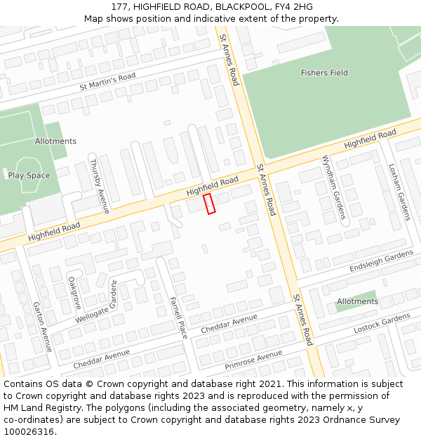177, HIGHFIELD ROAD, BLACKPOOL, FY4 2HG: Location map and indicative extent of plot