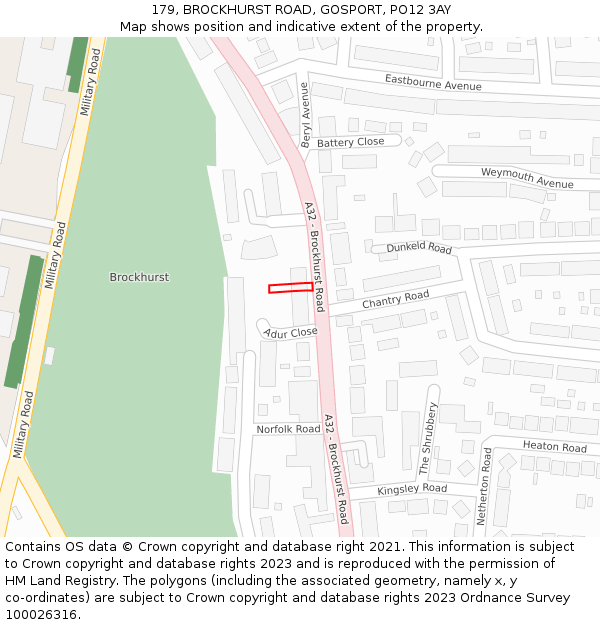 179, BROCKHURST ROAD, GOSPORT, PO12 3AY: Location map and indicative extent of plot