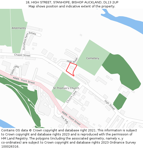 18, HIGH STREET, STANHOPE, BISHOP AUCKLAND, DL13 2UP: Location map and indicative extent of plot