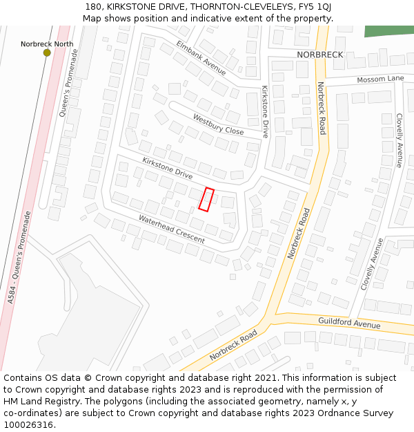 180, KIRKSTONE DRIVE, THORNTON-CLEVELEYS, FY5 1QJ: Location map and indicative extent of plot