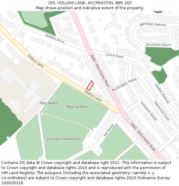 183, HOLLINS LANE, ACCRINGTON, BB5 2QY: Location map and indicative extent of plot