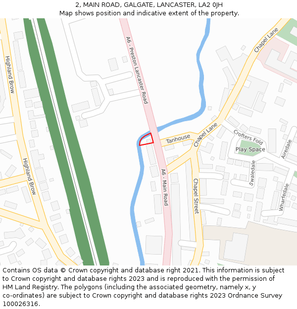 2, MAIN ROAD, GALGATE, LANCASTER, LA2 0JH: Location map and indicative extent of plot