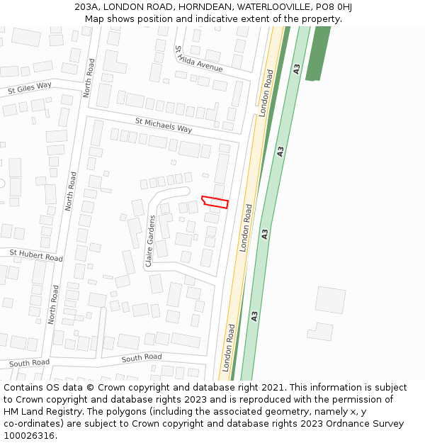 203A, LONDON ROAD, HORNDEAN, WATERLOOVILLE, PO8 0HJ: Location map and indicative extent of plot