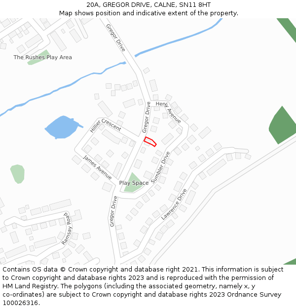 20A, GREGOR DRIVE, CALNE, SN11 8HT: Location map and indicative extent of plot