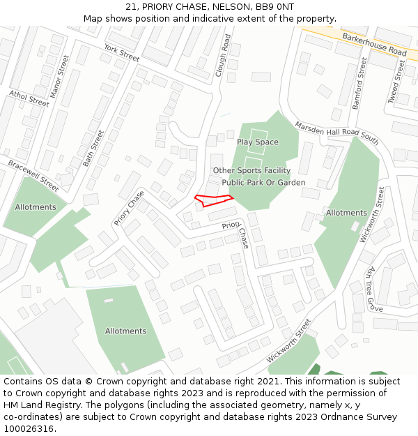 21, PRIORY CHASE, NELSON, BB9 0NT: Location map and indicative extent of plot
