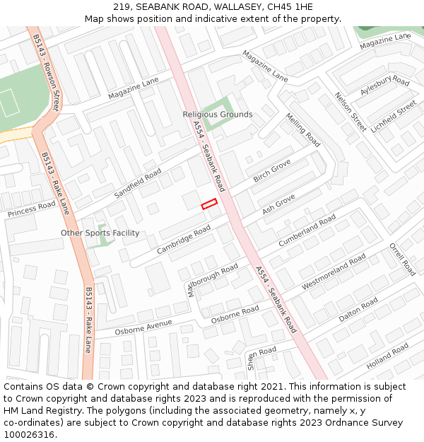 219, SEABANK ROAD, WALLASEY, CH45 1HE: Location map and indicative extent of plot