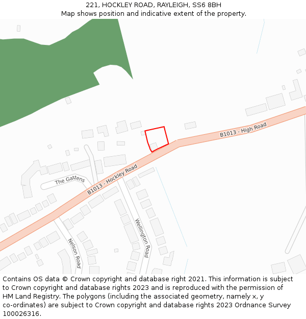 221, HOCKLEY ROAD, RAYLEIGH, SS6 8BH: Location map and indicative extent of plot