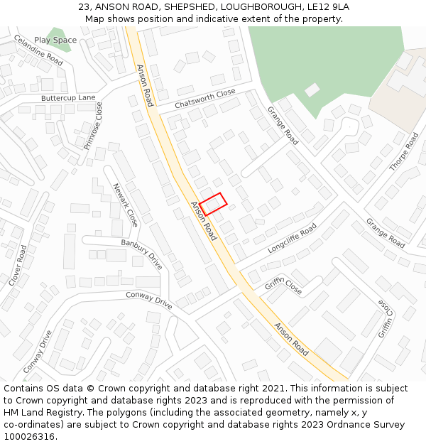 23, ANSON ROAD, SHEPSHED, LOUGHBOROUGH, LE12 9LA: Location map and indicative extent of plot