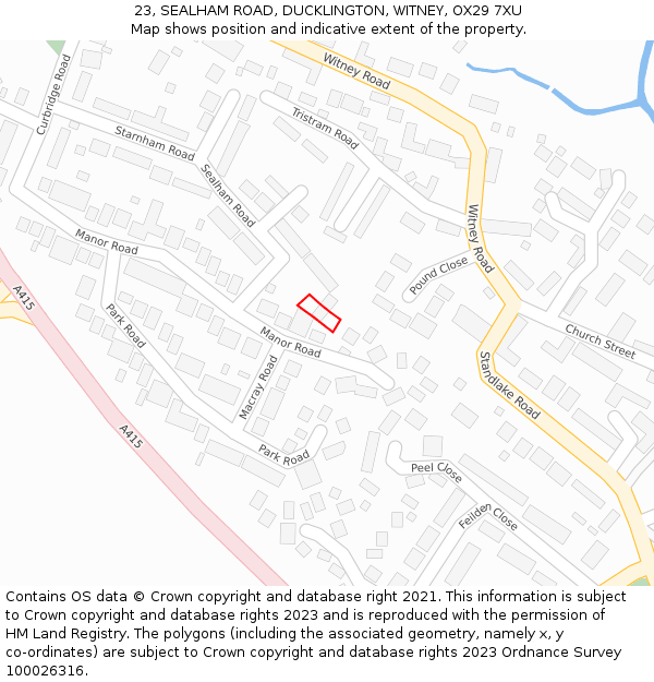 23, SEALHAM ROAD, DUCKLINGTON, WITNEY, OX29 7XU: Location map and indicative extent of plot