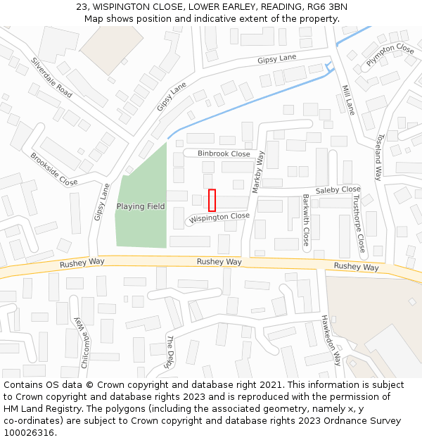 23, WISPINGTON CLOSE, LOWER EARLEY, READING, RG6 3BN: Location map and indicative extent of plot