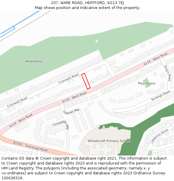 237, WARE ROAD, HERTFORD, SG13 7EJ: Location map and indicative extent of plot