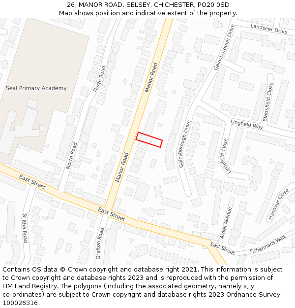 26, MANOR ROAD, SELSEY, CHICHESTER, PO20 0SD: Location map and indicative extent of plot