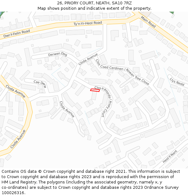 26, PRIORY COURT, NEATH, SA10 7RZ: Location map and indicative extent of plot