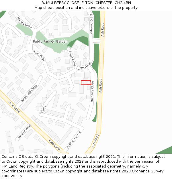 3, MULBERRY CLOSE, ELTON, CHESTER, CH2 4RN: Location map and indicative extent of plot