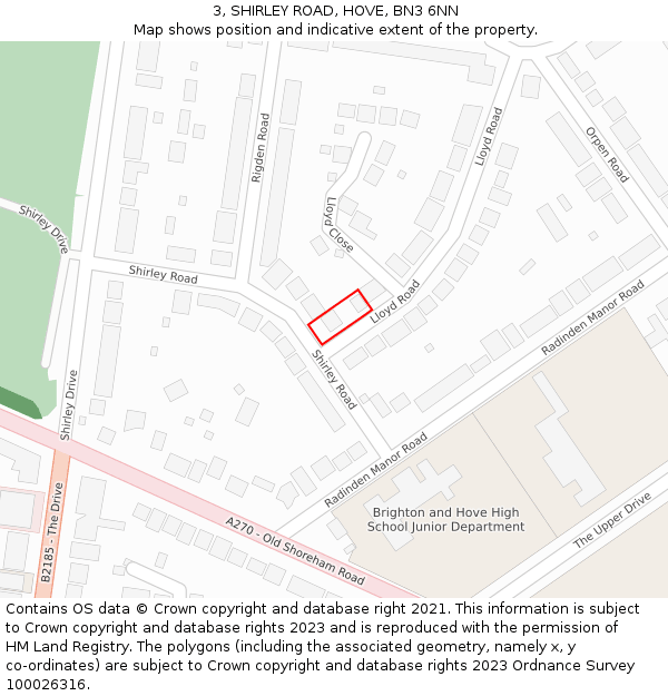 3, SHIRLEY ROAD, HOVE, BN3 6NN: Location map and indicative extent of plot