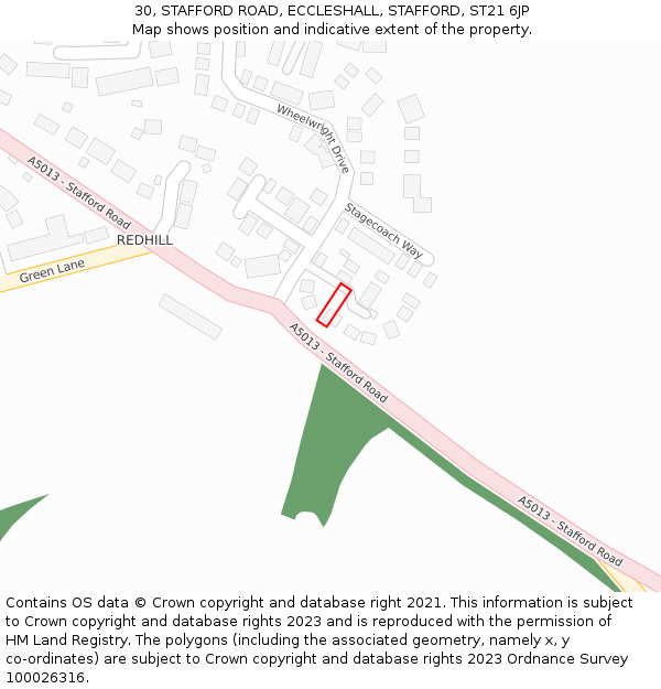 30, STAFFORD ROAD, ECCLESHALL, STAFFORD, ST21 6JP: Location map and indicative extent of plot