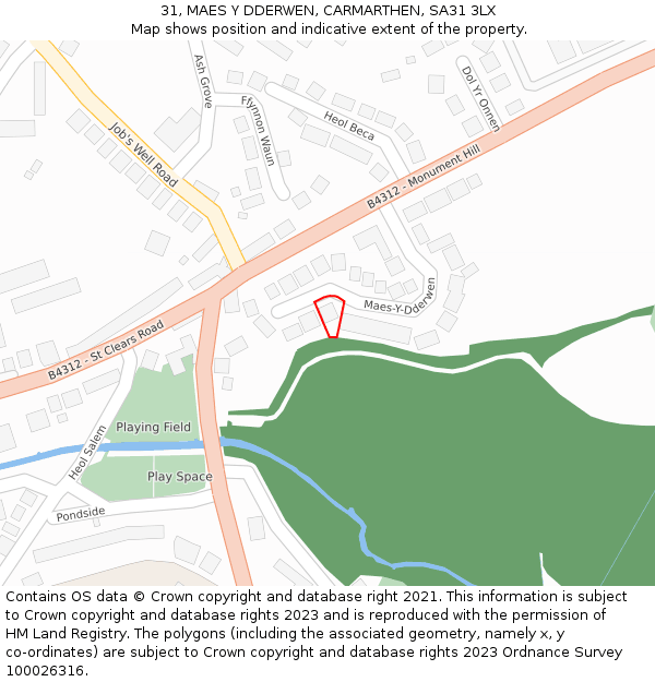 31, MAES Y DDERWEN, CARMARTHEN, SA31 3LX: Location map and indicative extent of plot