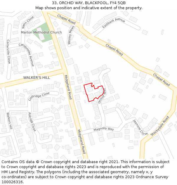 33, ORCHID WAY, BLACKPOOL, FY4 5QB: Location map and indicative extent of plot
