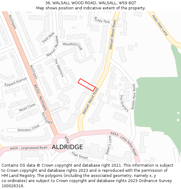 36, WALSALL WOOD ROAD, WALSALL, WS9 8QT: Location map and indicative extent of plot