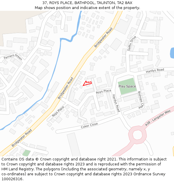 37, ROYS PLACE, BATHPOOL, TAUNTON, TA2 8AX: Location map and indicative extent of plot