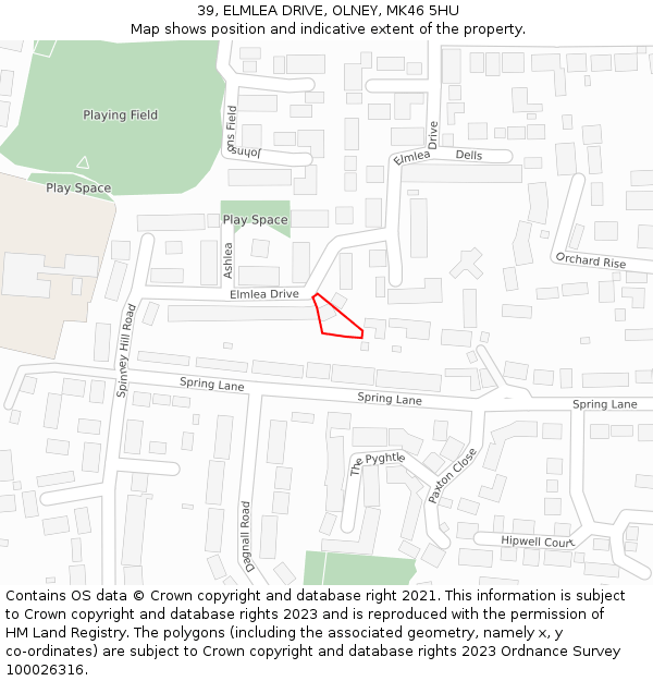 39, ELMLEA DRIVE, OLNEY, MK46 5HU: Location map and indicative extent of plot