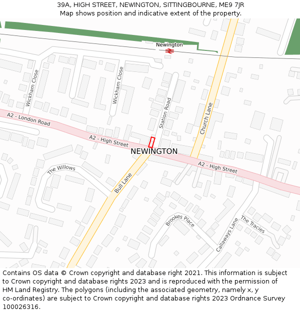 39A, HIGH STREET, NEWINGTON, SITTINGBOURNE, ME9 7JR: Location map and indicative extent of plot