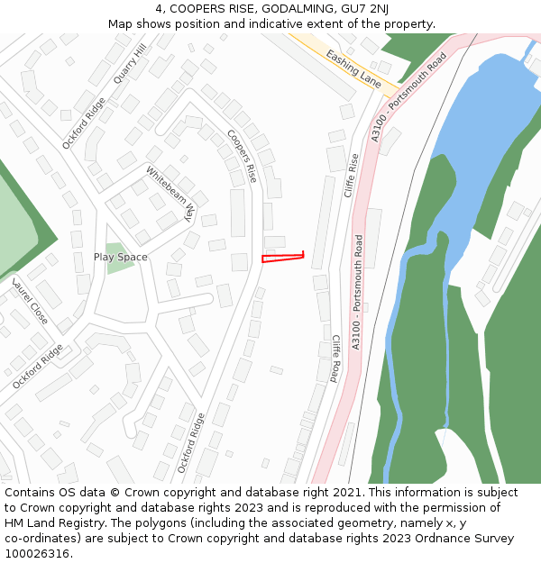 4, COOPERS RISE, GODALMING, GU7 2NJ: Location map and indicative extent of plot