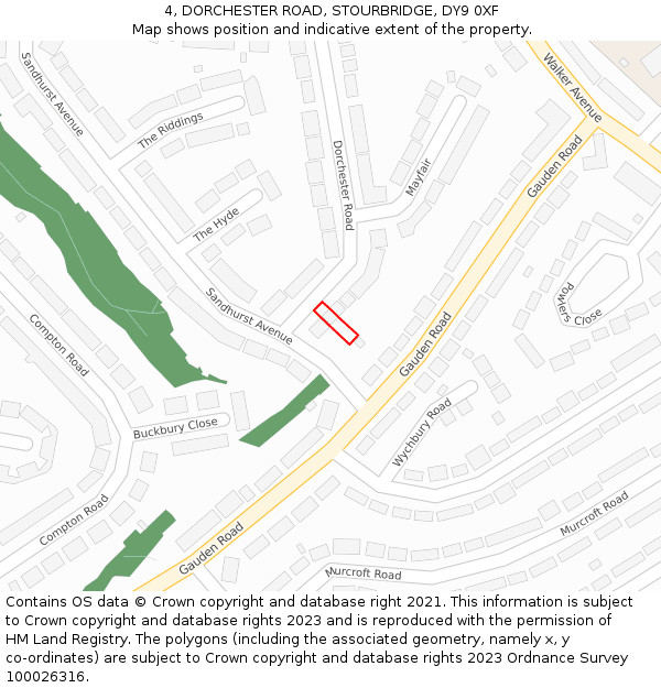4, DORCHESTER ROAD, STOURBRIDGE, DY9 0XF: Location map and indicative extent of plot