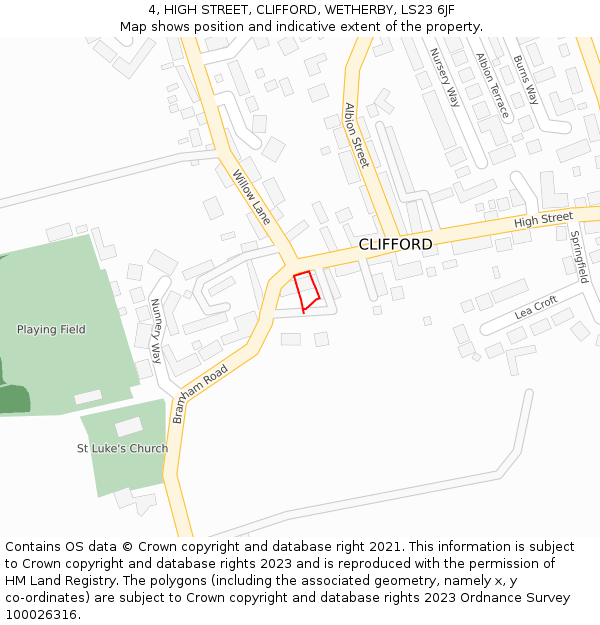 4, HIGH STREET, CLIFFORD, WETHERBY, LS23 6JF: Location map and indicative extent of plot