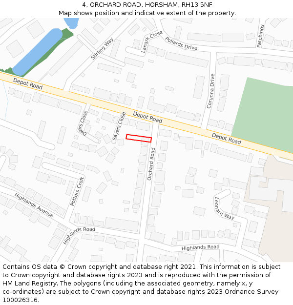 4, ORCHARD ROAD, HORSHAM, RH13 5NF: Location map and indicative extent of plot