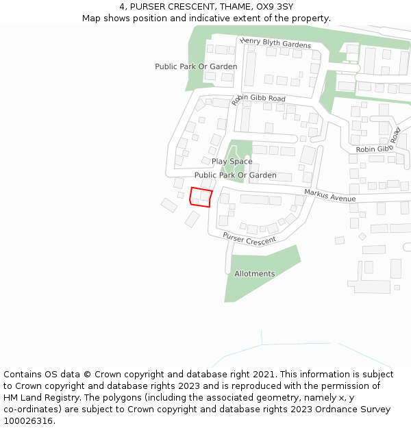 4, PURSER CRESCENT, THAME, OX9 3SY: Location map and indicative extent of plot